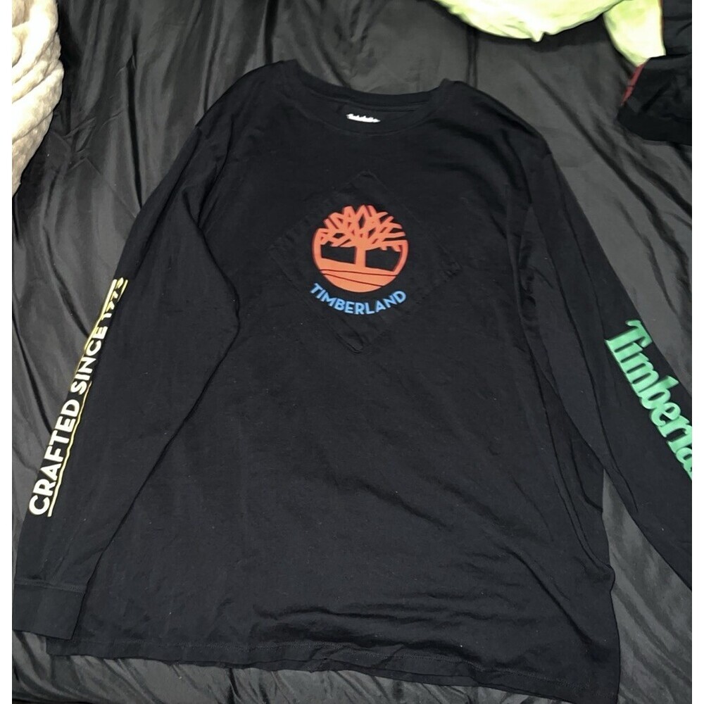 Timberland Shirt Mens XXL Black Long Sleeve Cotton Top VINTAGE